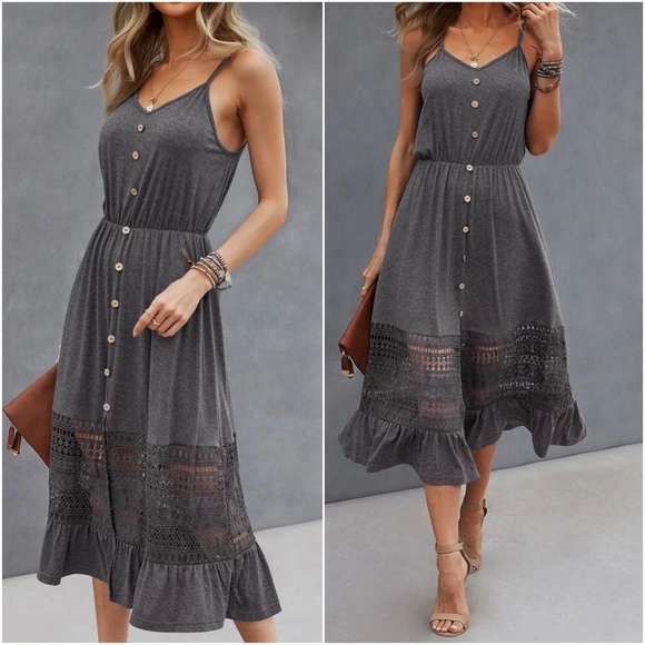 Button Detail Lace Cami Midi Dress - Picture 6 of 8